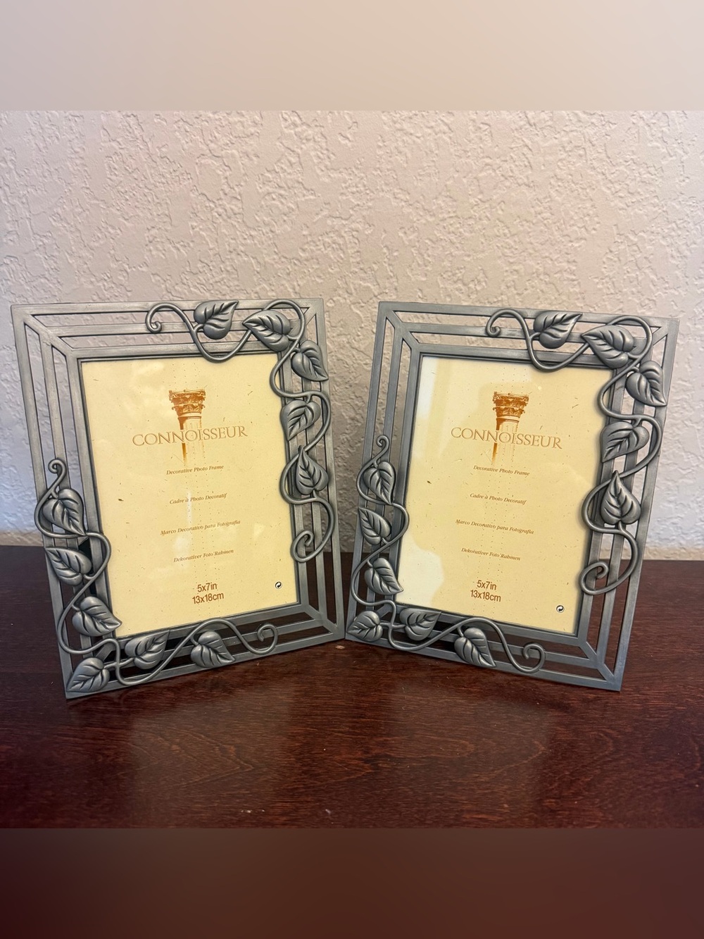 Connoisseur Pewter Photo Frame Metal Silver Tone Leaves Vines Fits 5x7” Set Of 2